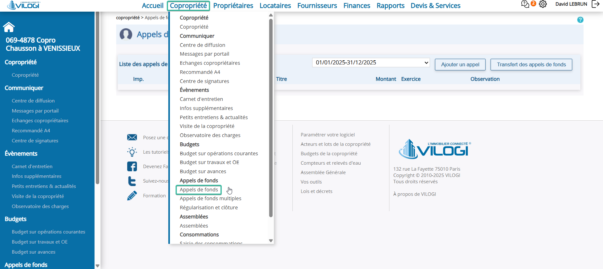 Appel de fonds pour une copropriété unique Tutoriel logiciel immobilier pour syndics et administrateurs de biens